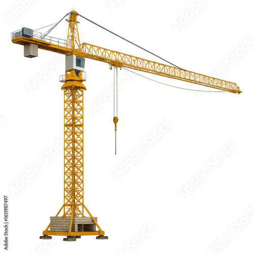 Tower Crane in Construction Site Against Clear Blue Sky Background