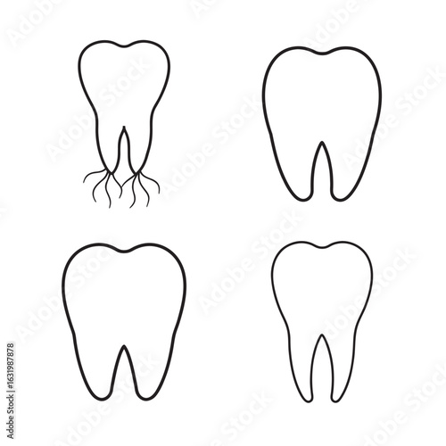 line art cartoon style tooth set on the white background