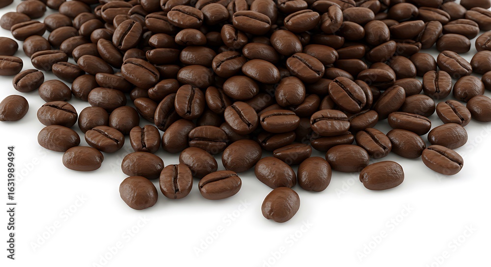 Naklejka premium Abundant Pile of Smooth, Roasted Coffee Beans Isolated on a Bright White Surface