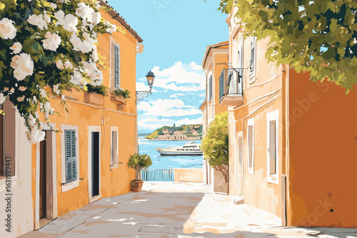 Charming Mediterranean Alley with White Boat