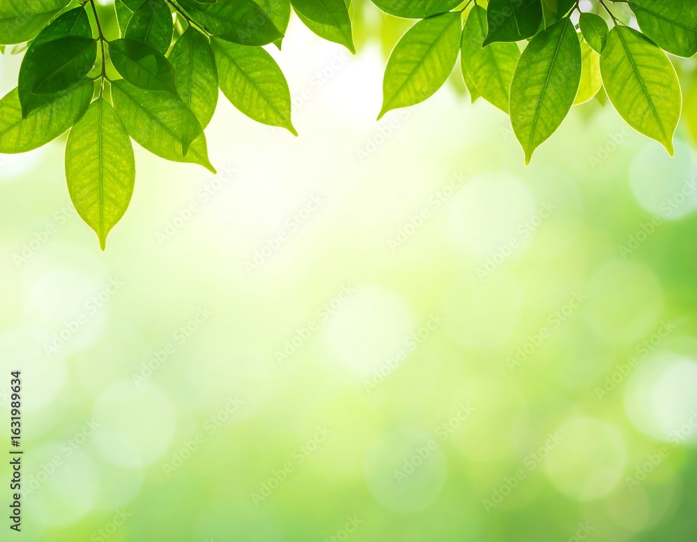 Naklejka premium Fresh green leaves on blurry background