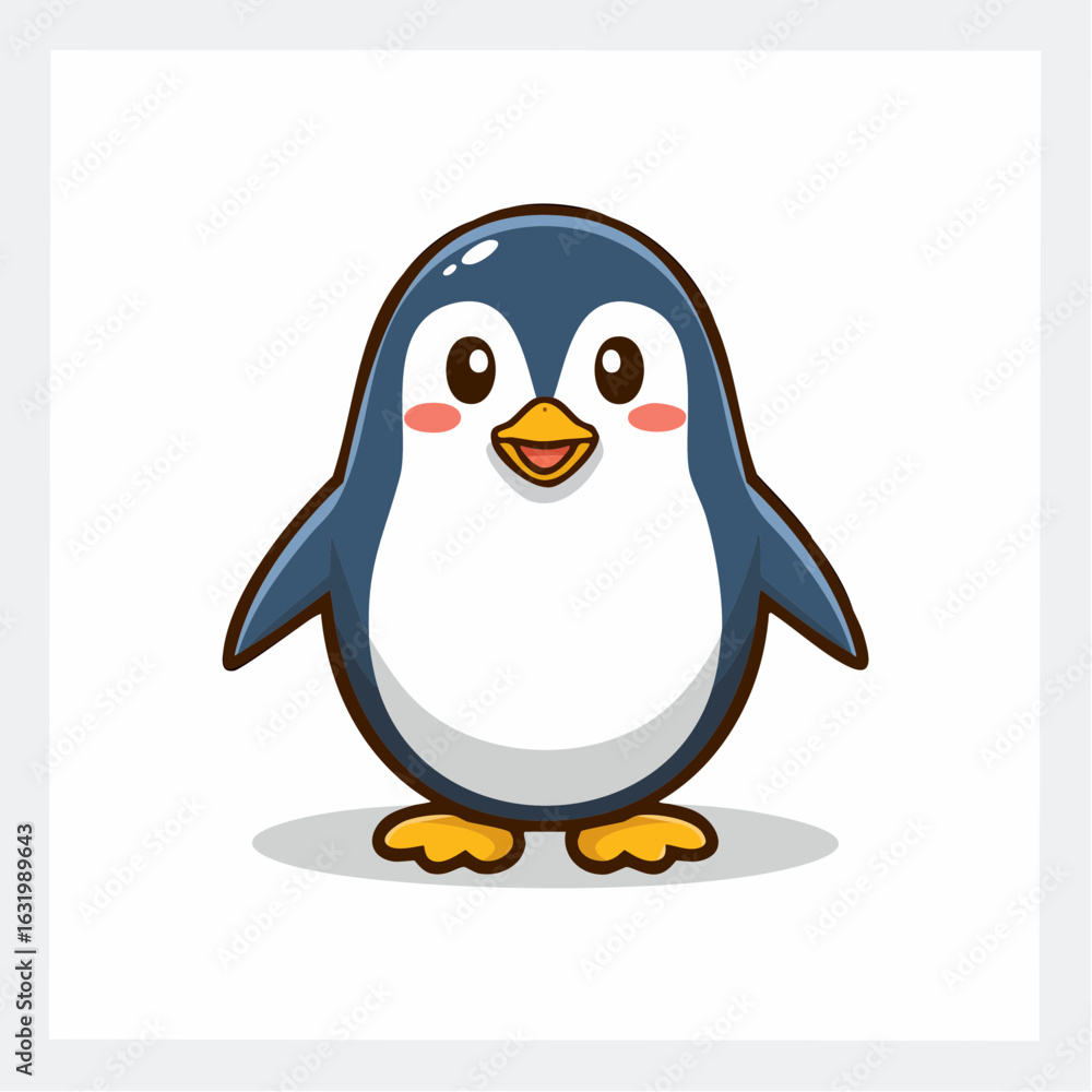 Obraz premium Adorable Cartoon Penguin Character with Cheerful Expression Standing on White Background