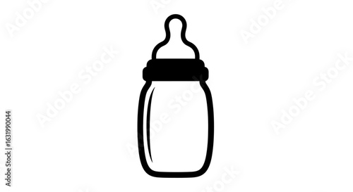 A minimalist black and white line art icon of a baby feeding bottle with a teat.
