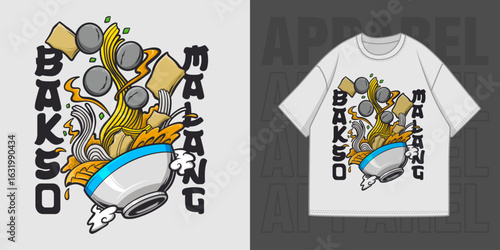 HAND DRAWING TRADITIONAL FOOD INDONESIAN BAKSO MALANG ILLUSTRATION T-SHIRT APPAREL PRINTING DESIGN