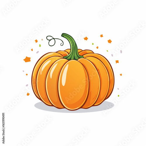 Vibrant autumnal pumpkin illustration with charming confetti and playful curly stem