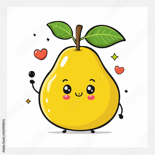 Adorable Yellow Pear Cartoon Character with Heart Accents for Whimsical Design