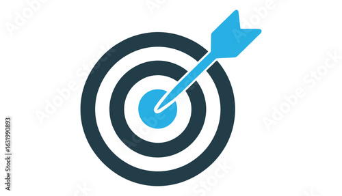 Blue Arrow Striking the Bullseye on a Black and White Target - Symbol of Precision, Goal Achievement, Strategy, and Accuracy