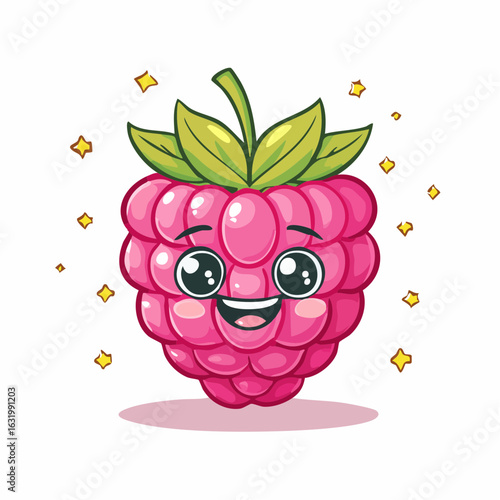 Adorable Raspberry Cartoon Character with Sparkling Starry Accents Illustration Image