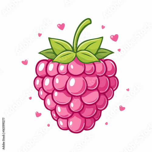 Adorable raspberry illustration surrounded by hearts a sweet and loving design element