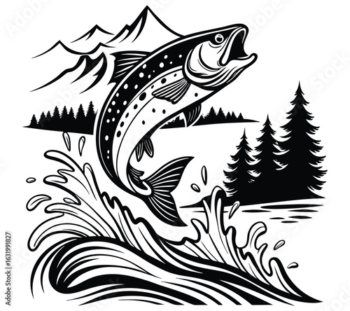 Fishing Vector. Bass Fishing SVG  Collection – Silhouette Vector Clipart . Jumping Fish in Lake Illustration. Fishing time in a hill . T- Shirt Design Vector Art, Icons, and Graphics for Free ...