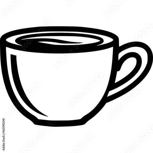 Monochrome Mug of Warmth: A clean, minimalist depiction of a coffee mug, brimming with steaming liquid. This graphic is ideal for projects related to breakfast, relaxation or cafe themes.