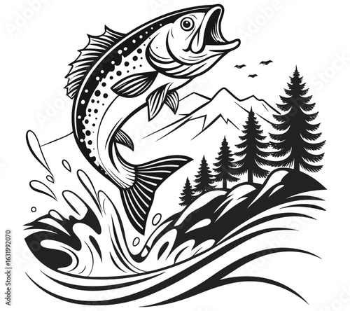 Fishing Vector. Bass Fishing SVG  Collection – Silhouette Vector Clipart . Jumping Fish in Lake Illustration. Fishing time in a hill . T- Shirt Design Vector Art, Icons, and Graphics for Free ...