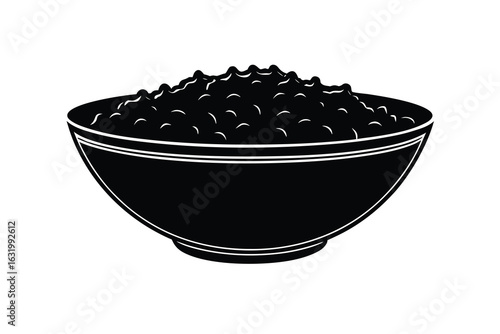 Vector art of silhouette of a bowl of rice isolated on white background