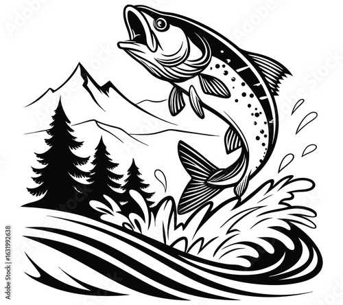 Fishing Vector. Bass Fishing SVG  Collection – Silhouette Vector Clipart . Jumping Fish in Lake Illustration. Fishing time in a hill . T- Shirt Design Vector Art, Icons, and Graphics for Free ...