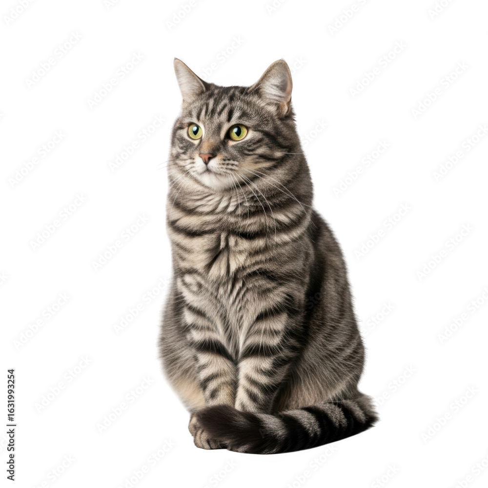 Obraz premium Tabby cat sitting gracefully isolated on transparent background