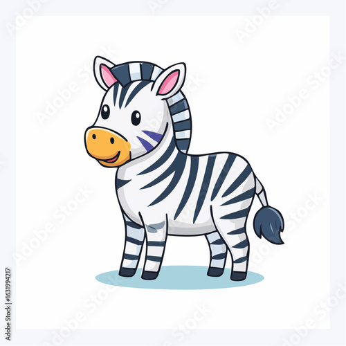 Charming Zebra Cartoon Character with Playful Stripes and Expressive Eyes standing still