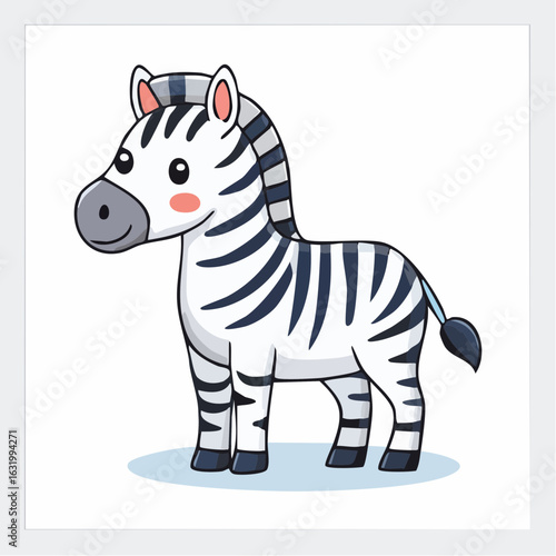 Adorable Cartoon Zebra Standing on a Blue Circle, a Whimsical Illustration for Children