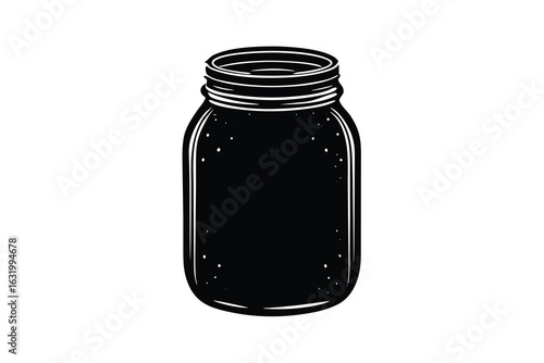 Vector art of black and white illustration of a glass jar isolated on white background