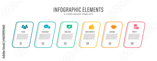 Simple infographic template with six steps or options. Vector business and marketing infographic layout