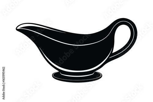 Vector art of a black silhouette of a gravy boat, isolated on white background