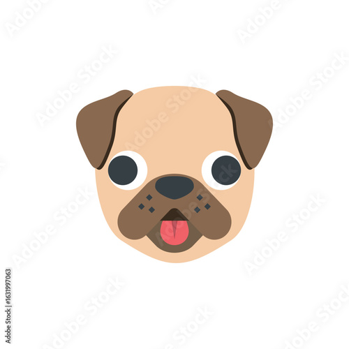 Illustration of a pug's face with its tongue sticking out and large round eyes on a white background