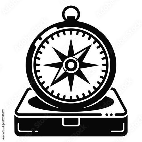 Black compass on a white box navigation direction
