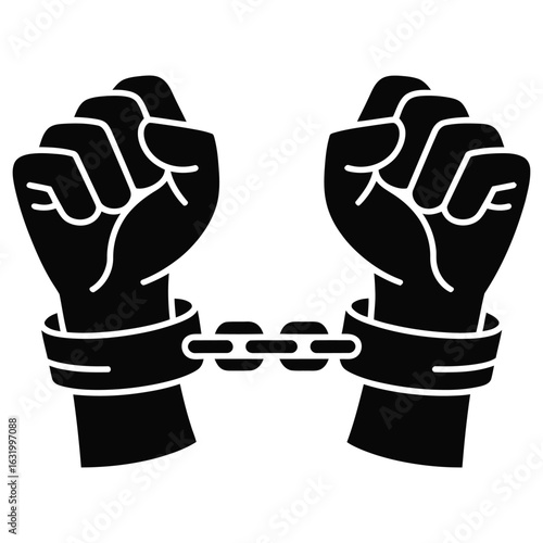 Black fists chained together with white outline hands