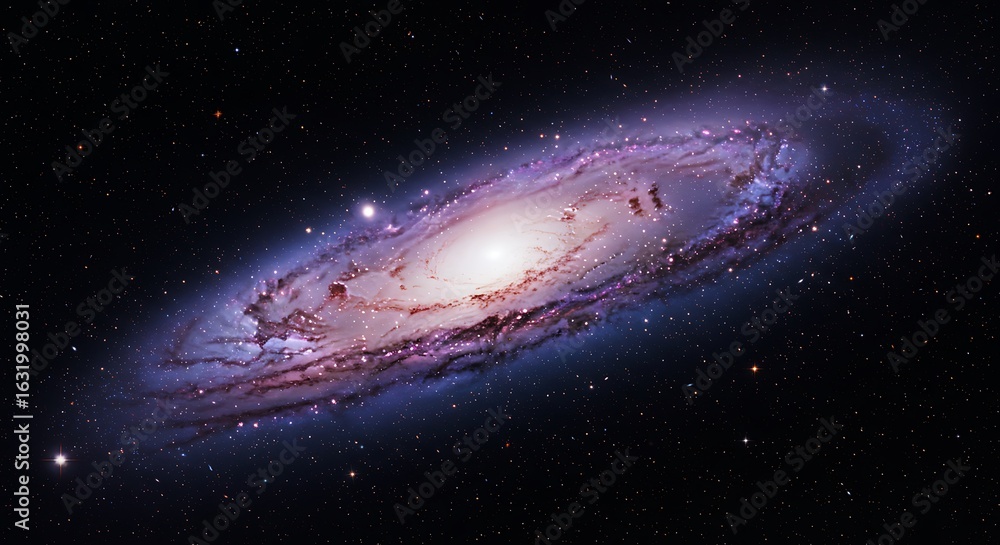 Fototapeta premium Majestic Andromeda Galaxy with Luminous Core and Swirling Purple Dust Lanes