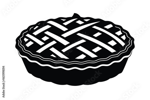 Vector art of black and white illustration of a pie with a lattice crust isolated on white background