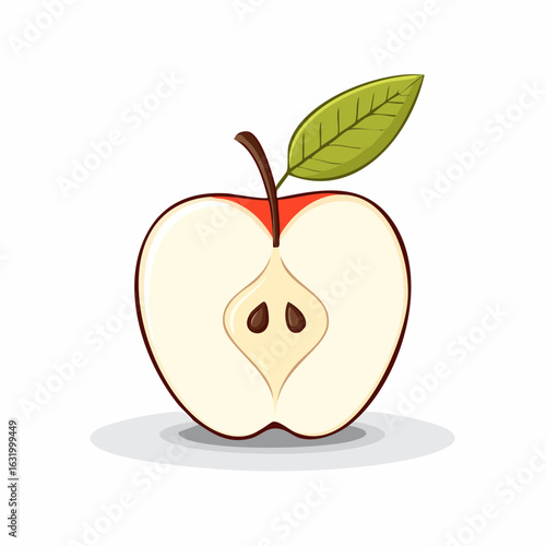 Artistic illustration of a halved apple showcasing its seeds and inner structure