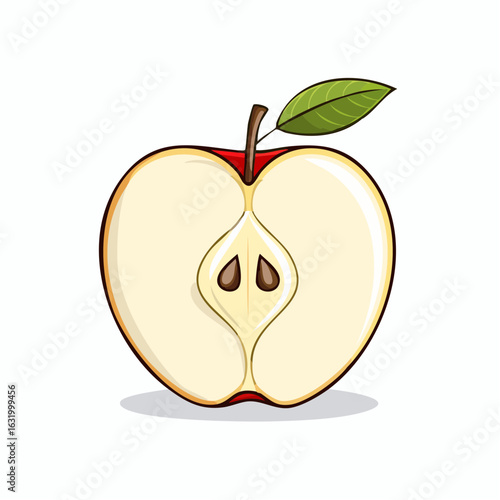 Detailed illustration of a halved apple showing seeds and internal structure, artistically rendered
