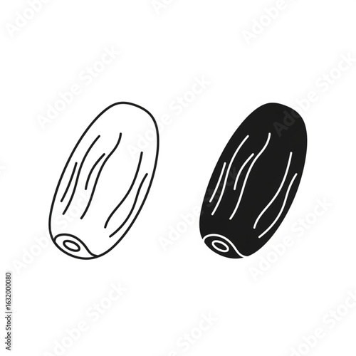 Date Fruit Icons in Outline and Filled Vector Style on White