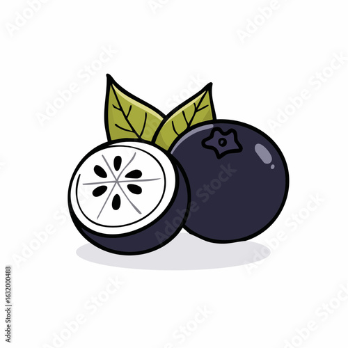 A vibrant illustration of blueberries with leaves perfect for food related designs