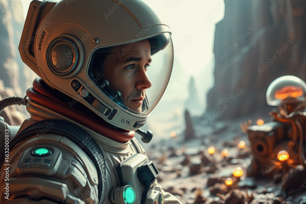 Fototapeta premium Astronaut on Alien Planet Observation