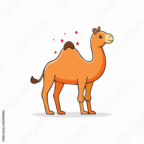 Whimsical camel character illustration with sparkling accents against a clean white backdrop