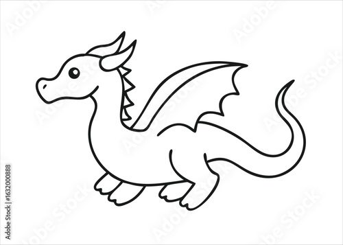 A detailed line art illustration of a mythical dragon perfect for a young child s coloring book adventure presented isolated on white background
