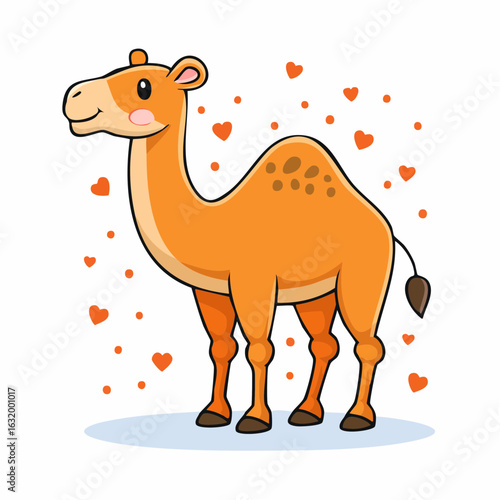 Adorable Cartoon Camel Surrounded by Hearts: A Whimsical Illustration for Kids