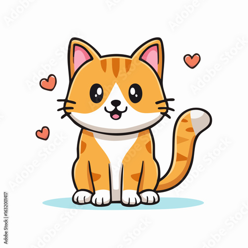 Adorable cartoon ginger cat surrounded by hearts, perfect for affectionate illustrations and designs