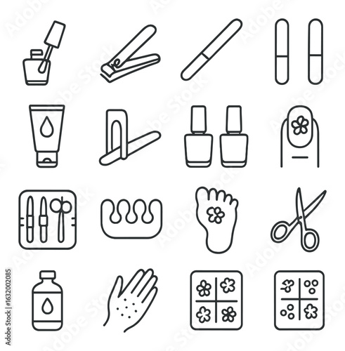 Set of manicure and pedicure icons with nail polish and tools