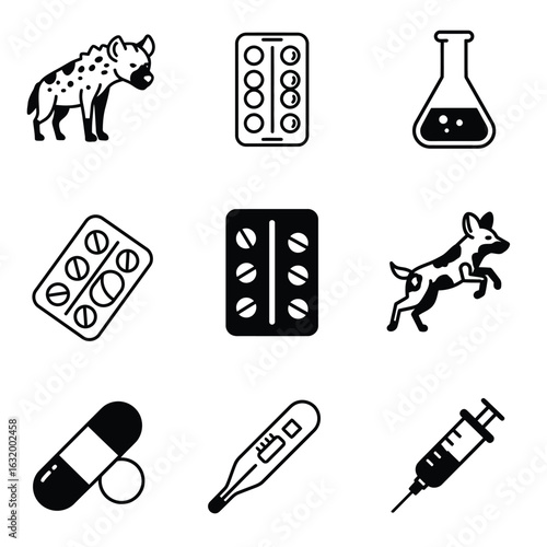 Veterinary Medicine: Icon Set, Black & White