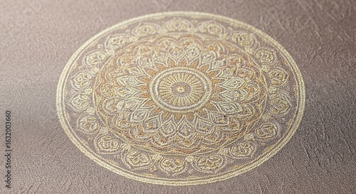 Wallpaper Mural Close-up of a luxurious gold embroidered circular pattern on brown fabric texture. Torontodigital.ca