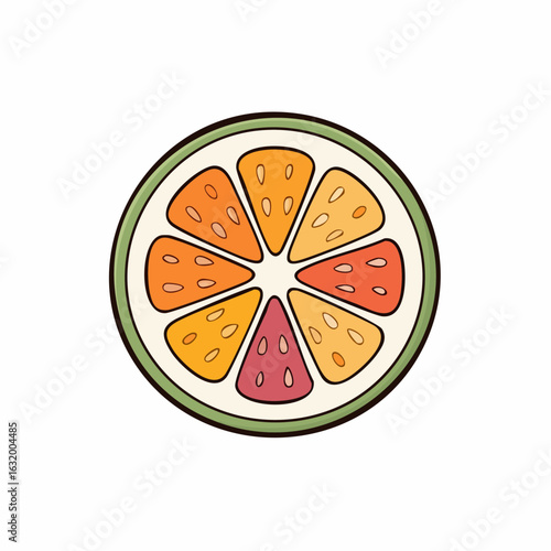 Vibrant citrus slice artwork showcasing diverse segments and cheerful colors on white background