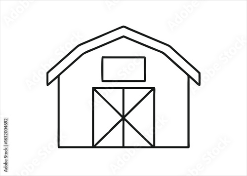 A simple graphic representation of a rural dwelling structure like a barn or shed with a solid or outline glyph style isolated on white background