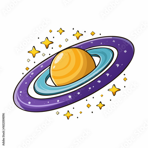 Cartoon Saturn: A whimsical depiction of the ringed planet surrounded by stardust