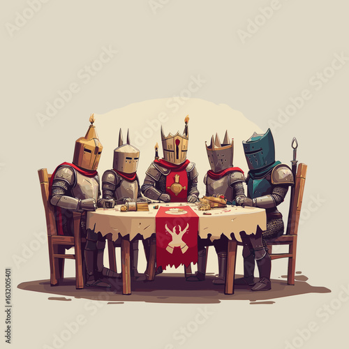 Medieval Knights Gathering Around Table