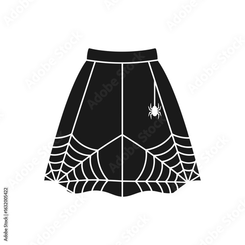 Black skirt with spiderweb lace trim on a black background.