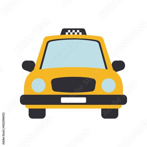 Yellow taxi cab front view isolated on black background simple illustration.