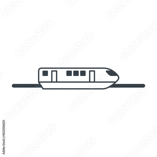 A simple line drawing of a train on a track against a black background.