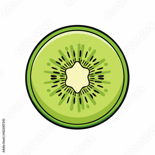 A Detailed Illustration of a Vibrant Kiwi Fruit Slice on a Clean White Background