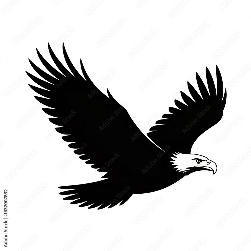 Obraz premium Black vector silhouette of a wild eagle in flight with wings spread